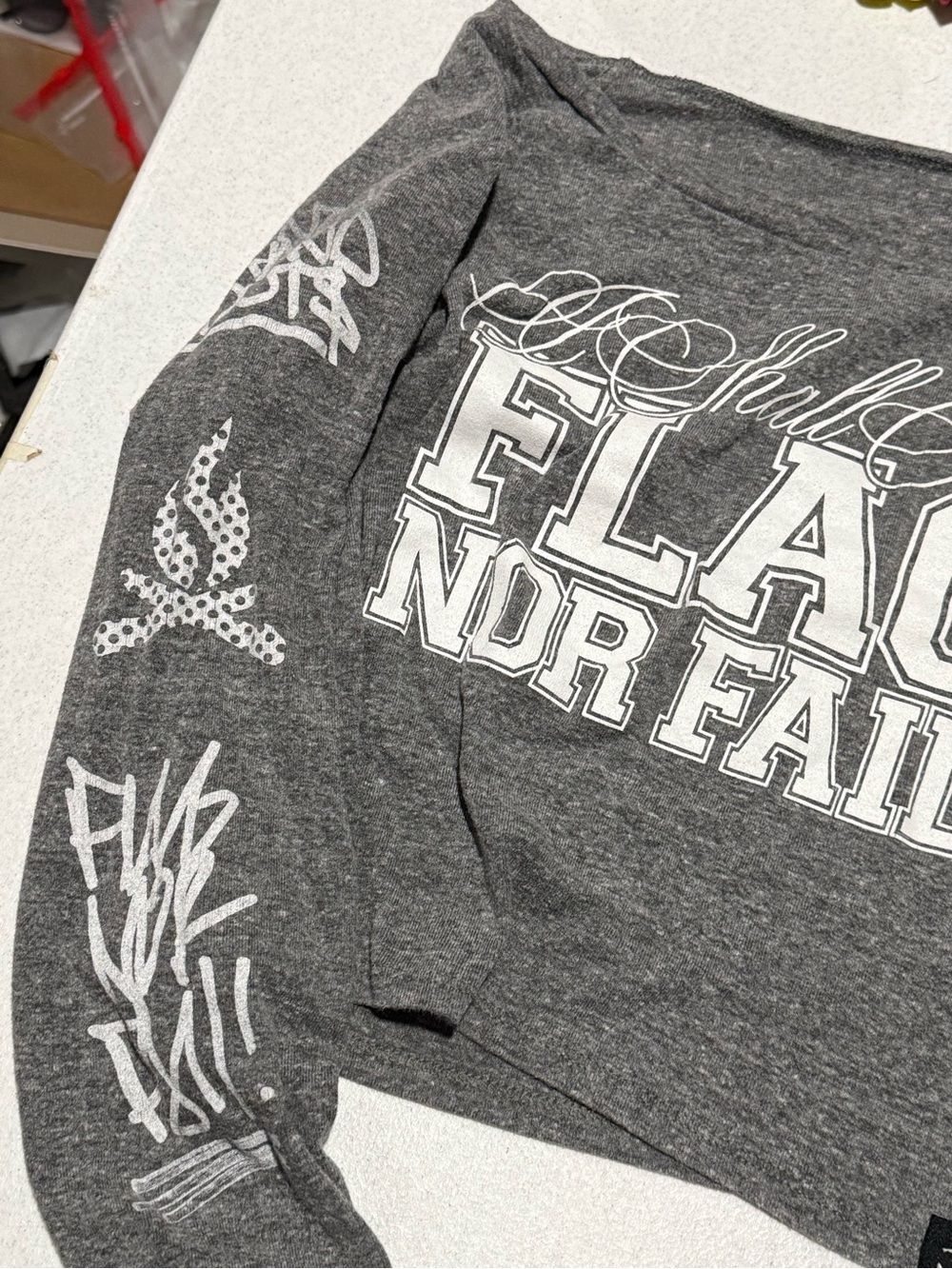 Flag Nor Fail Grey Small wide neck Long Sleeve Crop Top - Picture 5 of 6